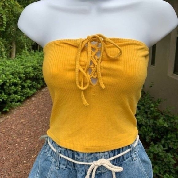 ***SOLD***FOREVER 21 Yellow Tube Crop Top - Picture 2 of 5